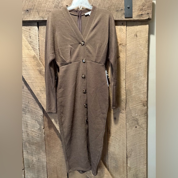 HYFVE Brown Long Sleeve sweater faux Button-Up Dress - Picture 4 of 6